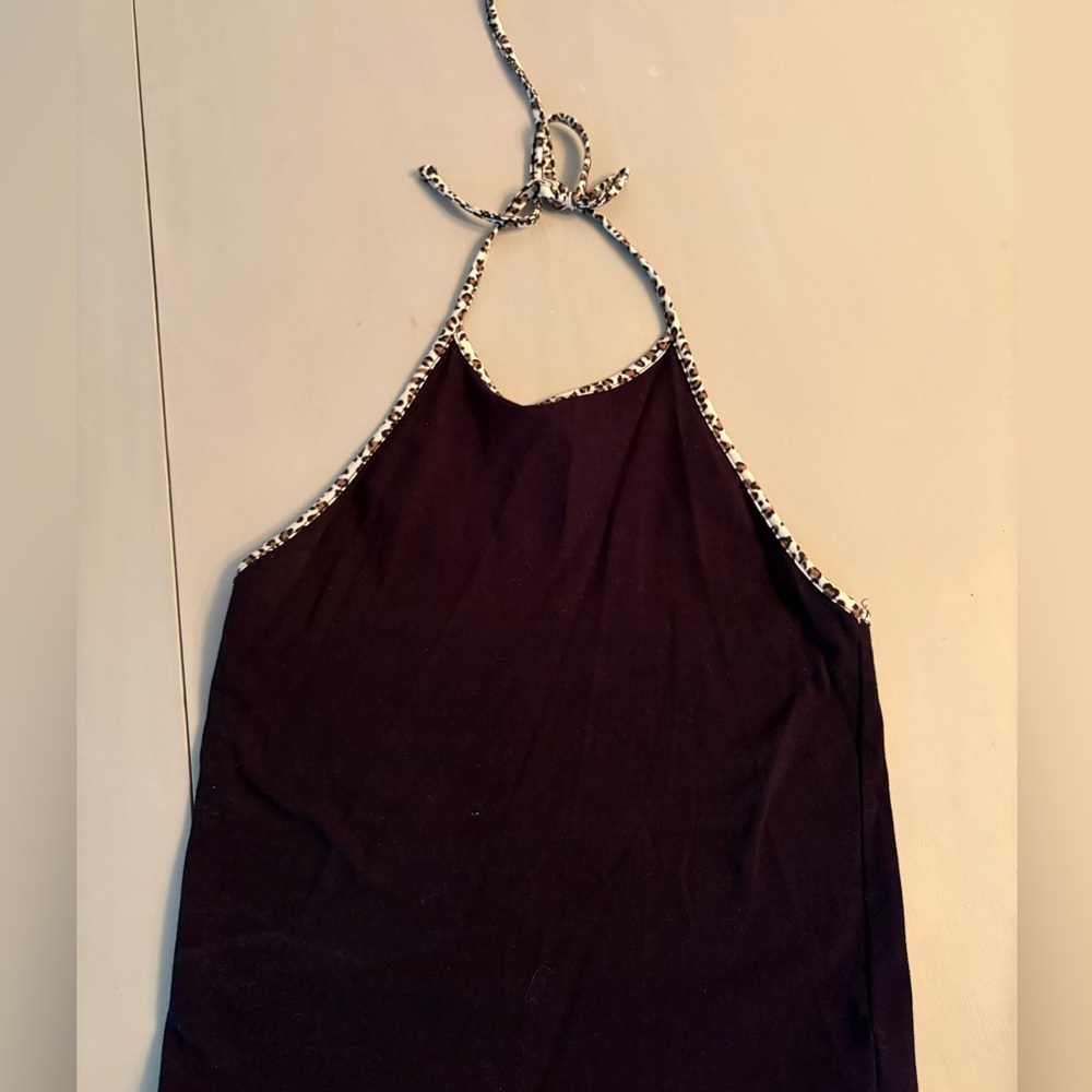 American Eagle Outfitters Black Tank Top with Animal Print Trim